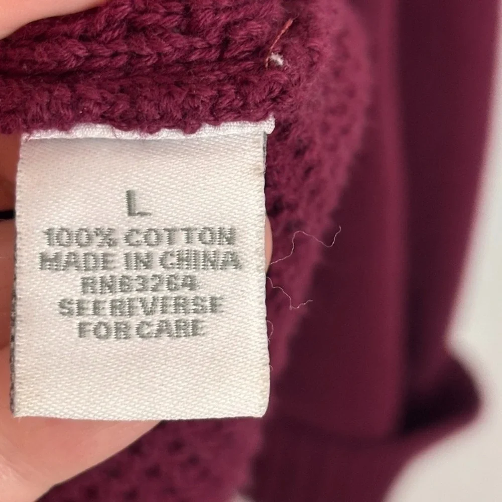 Dress Barn Womens Double Breasted 100% Cotton‎ Maroon Cardigan SZ L Chunky Knit